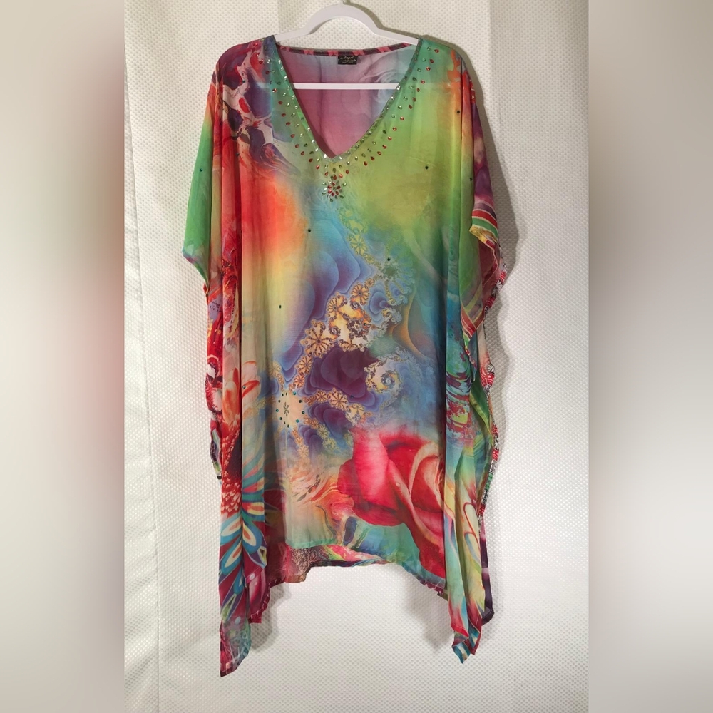 Multicolor V-Neck Kaftan Dress